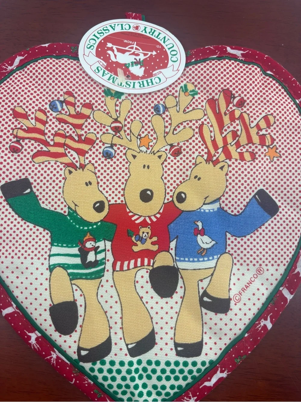 Red Holiday Reindeer Heart Pot Holder